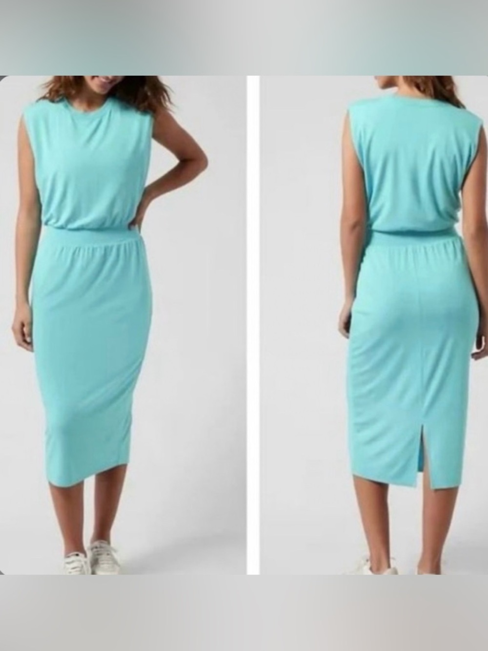 Athleta Santorini Cinch Midi Dress – Gulf Green/Turquoise (Size Large)